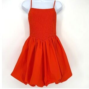 VICI Orange Red Smocked Bubble Hem Mini Dress Womens Small Dopamine‎